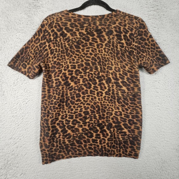 White + Warren Sweater Womens L Leopard Print 100% Cashmere Mob Wife Luxury Top - Picture 5 of 10